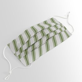 [ Thumbnail: Light Gray & Dark Olive Green Colored Pattern of Stripes Face Mask ]
