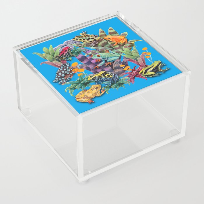 Tropical Frogs and plants - blue Acrylic Box