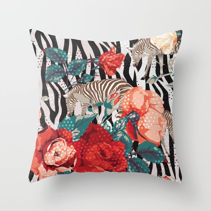 Pattern flowers-animals Throw Pillow