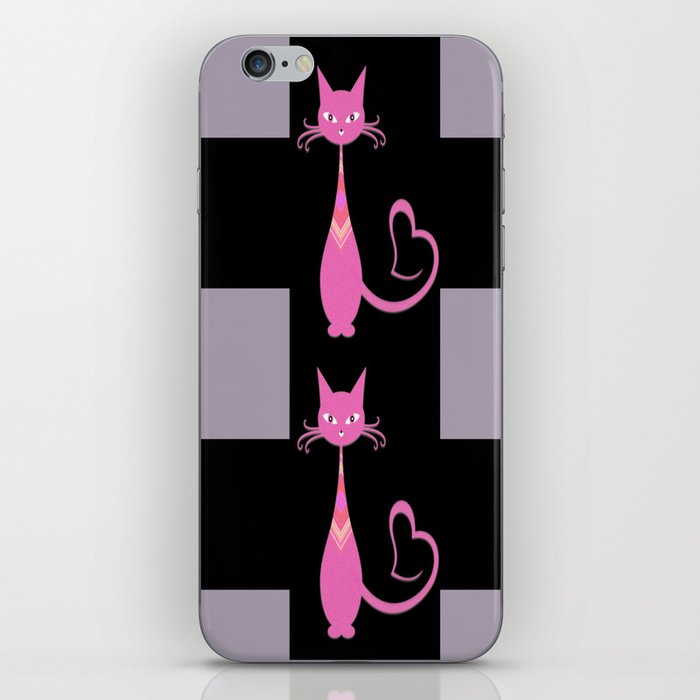 Blue And Black Buffalo Plaid,Blue And Black Plaid,Pink Cat Pattern, iPhone Skin