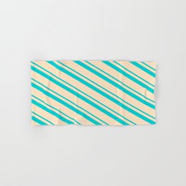 [ Thumbnail: Dark Turquoise & Bisque Colored Stripes Pattern Hand & Bath Towel ]