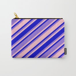 [ Thumbnail: Pink, Blue, and Purple Colored Pattern of Stripes Carry-All Pouch ]