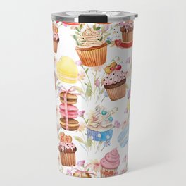 Sweet Cupcakes And Macarons Pattern Design Travel Mug