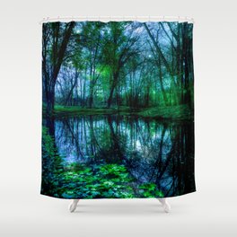 Enchanted Forest Lake Green Blue Shower Curtain