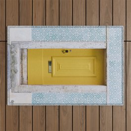 Yellow Door With Blue Portuguese Tiles | Azulejos | Lisbon Outdoor Rug
