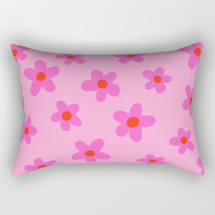 pink 70s floral, flower power print Rectangular Pillow