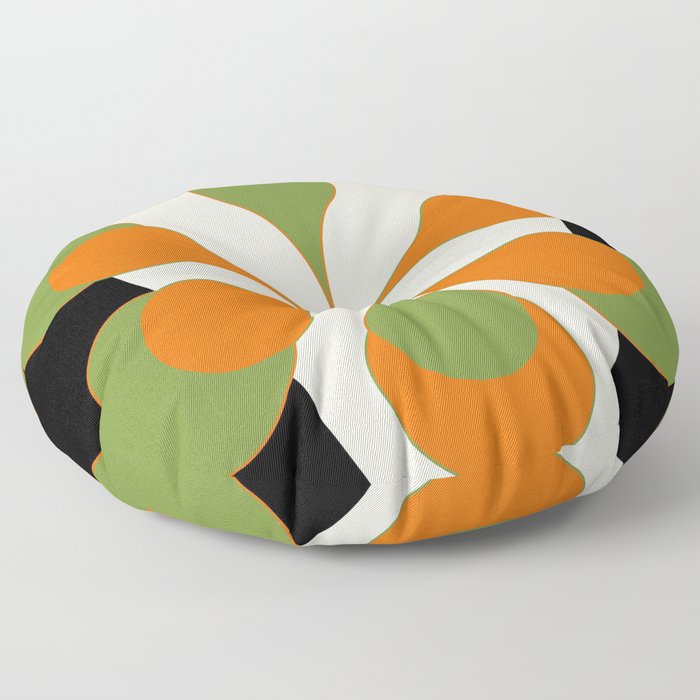 Mid-Century Modern Art 1.4 - Green & Orange Flower Floor Pillow