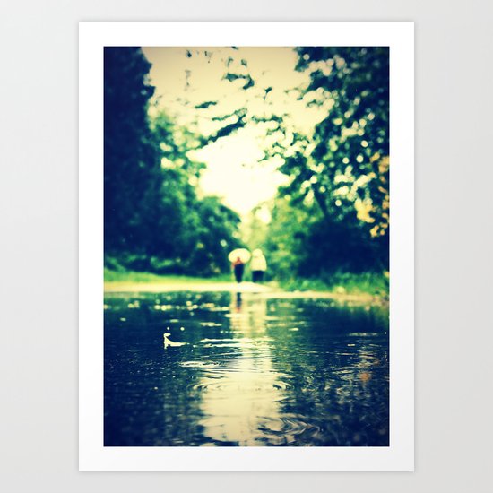 A rainy walk Art Print