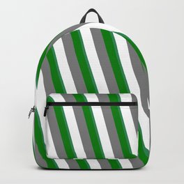 [ Thumbnail: Grey, White, Sea Green, and Green Colored Stripes/Lines Pattern Backpack ]