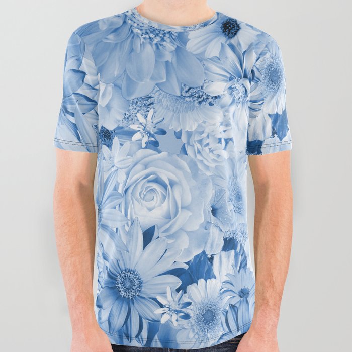 cerulean blue floral bouquet aesthetic array All Over Graphic Tee