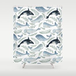 Lovely dolphin. Cute whale watercolor illustration pattern  Shower Curtain