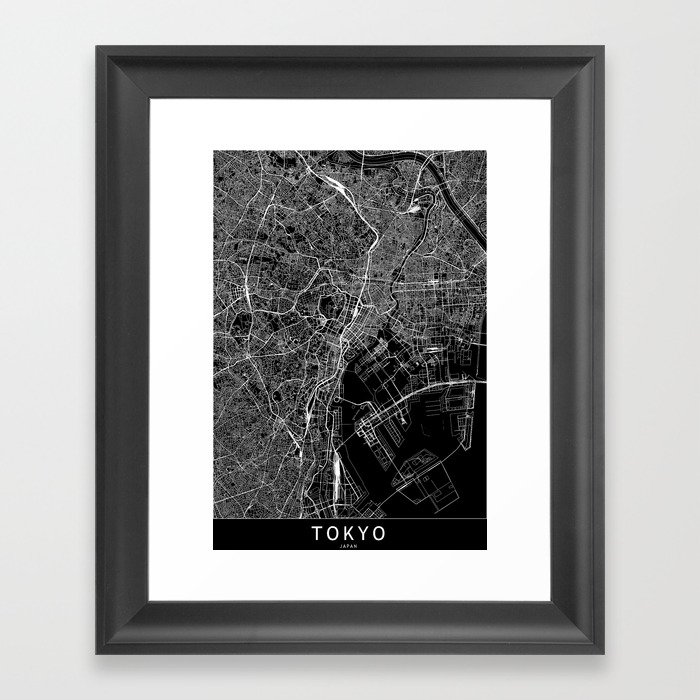 Tokyo Black Map Framed Art Print