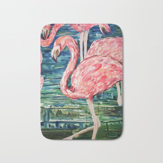 Flamingo Party Pink and Tropical Bath Mat