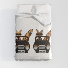 Trendy Wild Cats go Surfing in their Open Top Retro Sports Cars Comforter