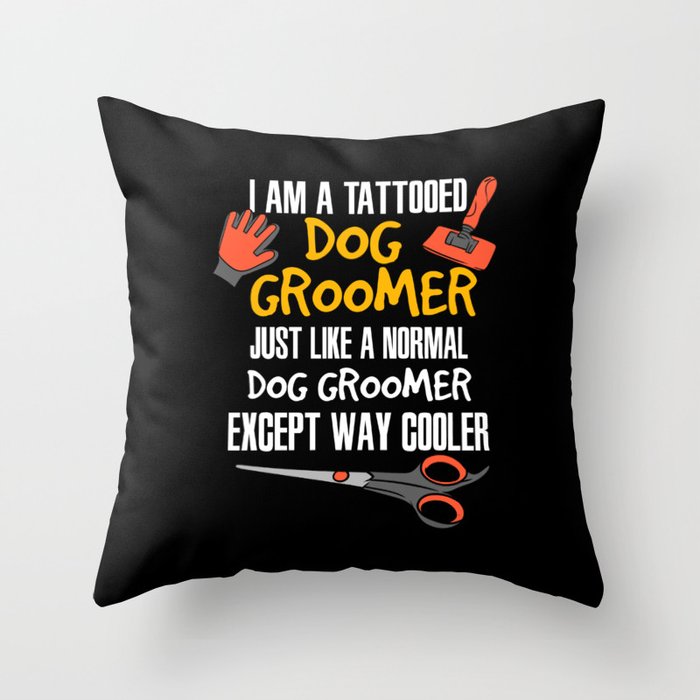 Tattooed Dog Groomer Throw Pillow