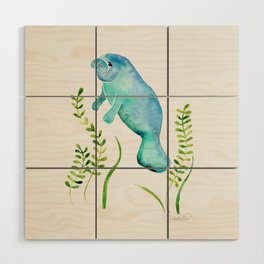 Manatee 2 - Sea Cow - Aqua Wood Wall Art