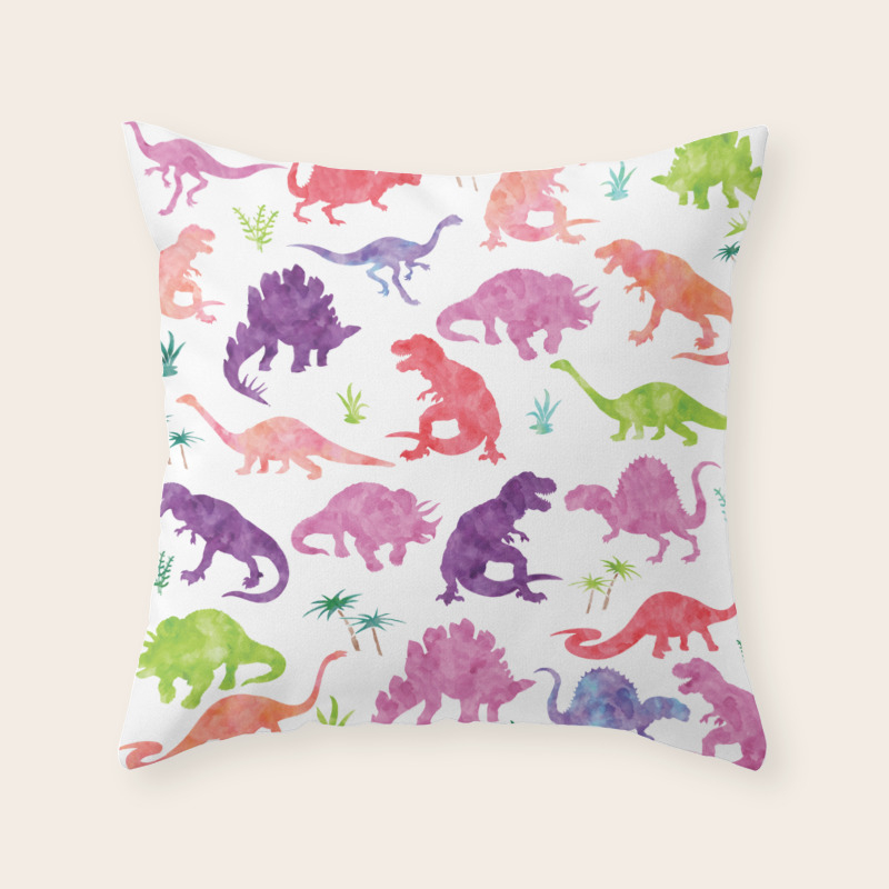 Watercolor Dinosaur Silhouette Pattern Purple Pink Green Throw