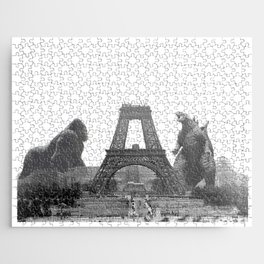 1887 Eiffel Tower Construction and Visit from King Kong and Godzilla Jigsaw Puzzle