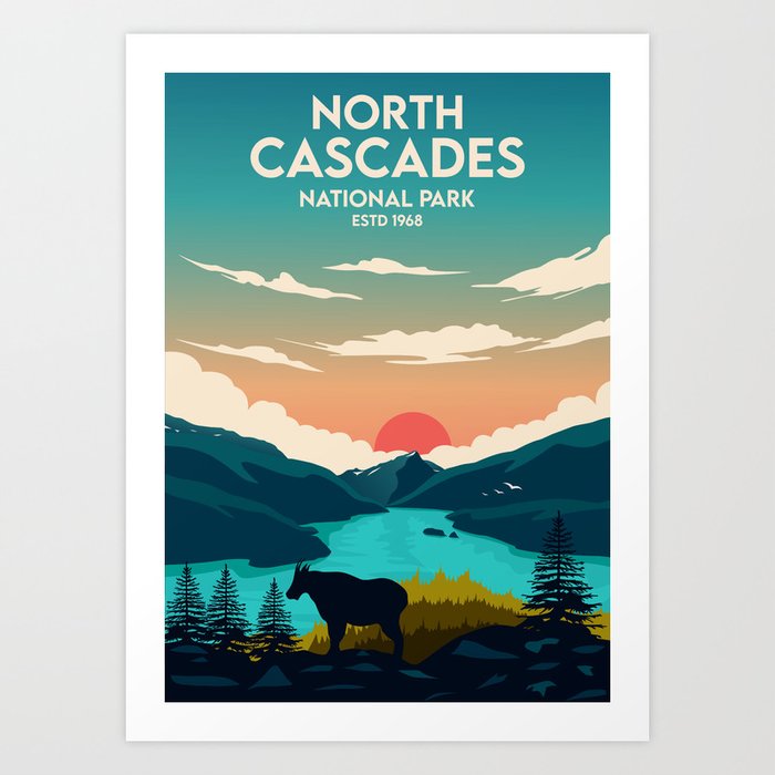 North Cascades National Park Travel Poster Art Print