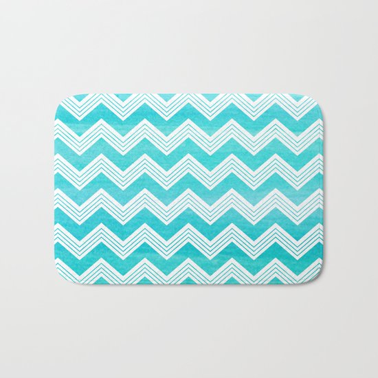Aqua Turquoise Chevron Herringboone pattern - different watercolor aqua colors Bath Mat