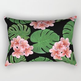 Tropical Floral Print Black Rectangular Pillow