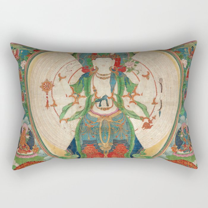 Eleven-Headed, Thousand-Armed, Thousand-Eyed Avalokitesvara Buddhist Thangka Art Rectangular Pillow