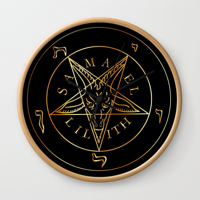 Wiccan symbol golden Sigil of Baphomet- Satanic god occult symbol Wall Clock