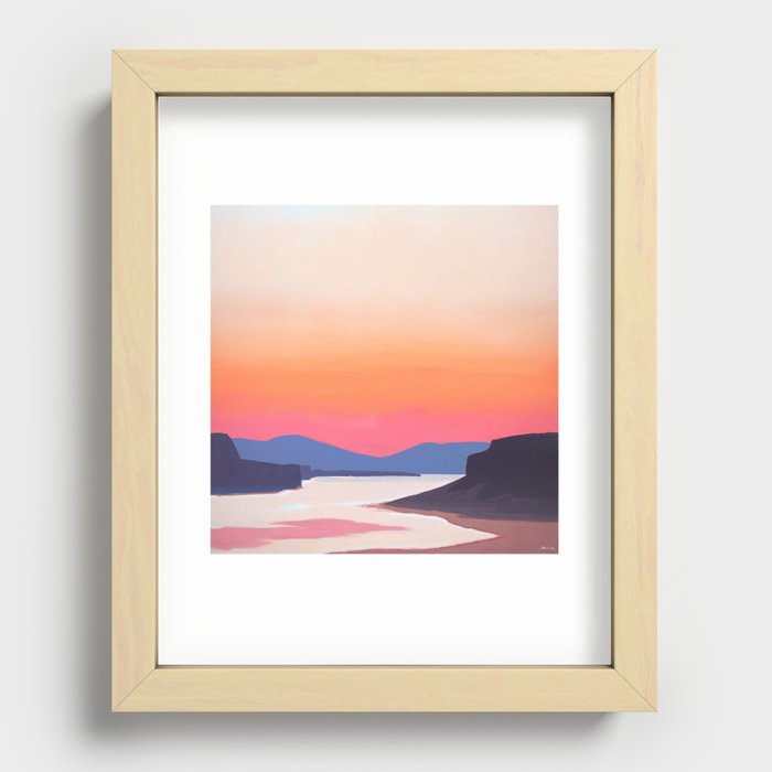 Graphic Sunset Over River Recessed Framed Print