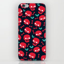 An red and blue halloween skeleton pattern (halloween, witch, spooky, ghost, cat, cute, witchy, skeleton, creepy, halloween, goth, horror) iPhone Skin
