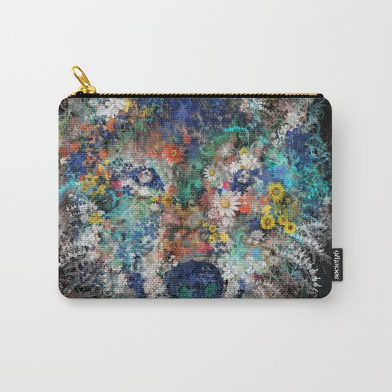 floral animals wolf 2 Carry-All Pouch