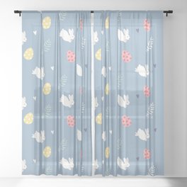 Hopping Easter Bunny Rabbit Egg Pattern Sheer Curtain