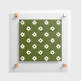 Green atomic mid century white stars pattern Floating Acrylic Print
