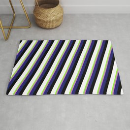 [ Thumbnail: Eyecatching Chartreuse, Orchid, Midnight Blue, Black, and White Colored Lines/Stripes Pattern Rug ]