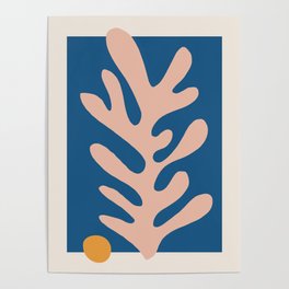 Matisse cut out pink leaf on blue Poster
