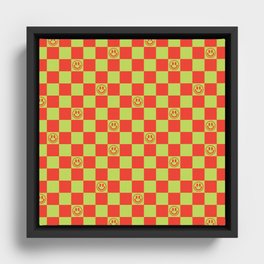 Smiley Face & Checkerboard (Red & Acid Green) Framed Canvas