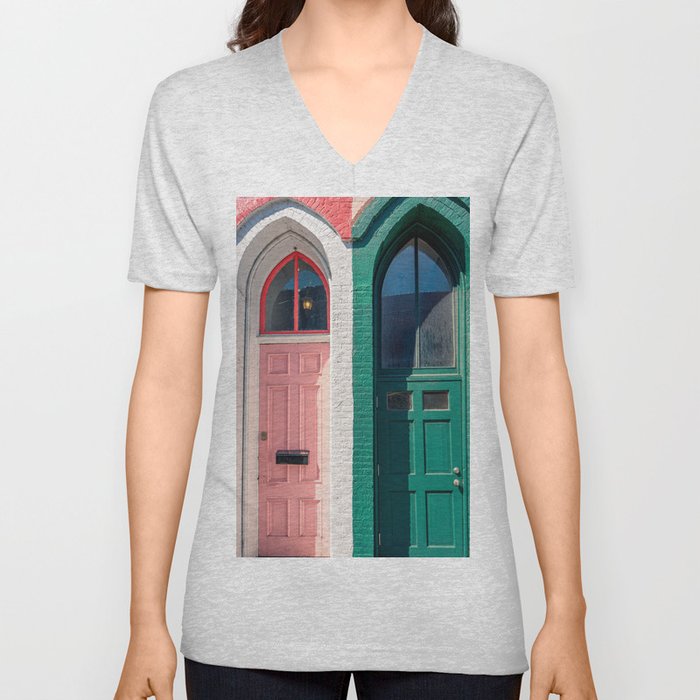 Colorful Doorways V Neck T Shirt