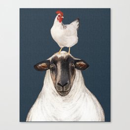 Chicken and Sheep Navy  Canvas Print