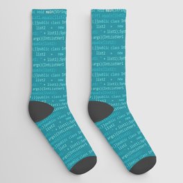 Computer Software Code Pattern in Teal Blue Socks