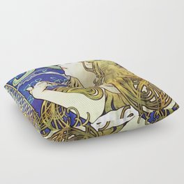 Job Mucha Colorful Artwork Art Nouveau Blond Girl Reproduction Floor Pillow