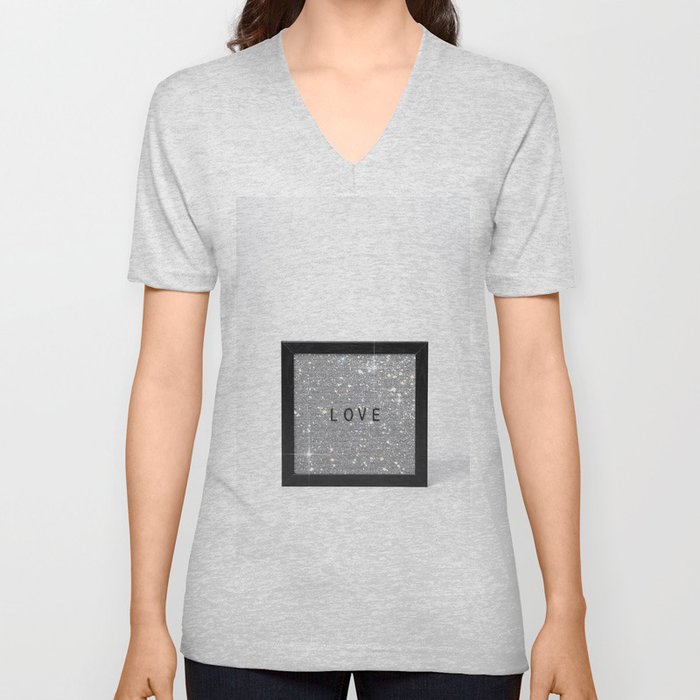 Love Typography Glitter Board V Neck T Shirt