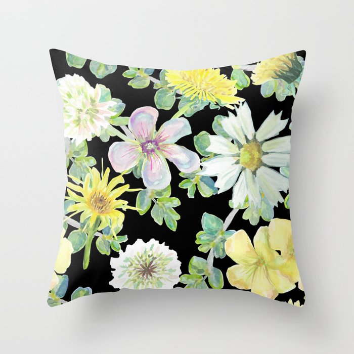 Spring Floral Mix on black Throw Pillow