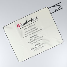 Wanderlust, dictionary definition, word meaning, travel the world, go on adventures Picnic Blanket