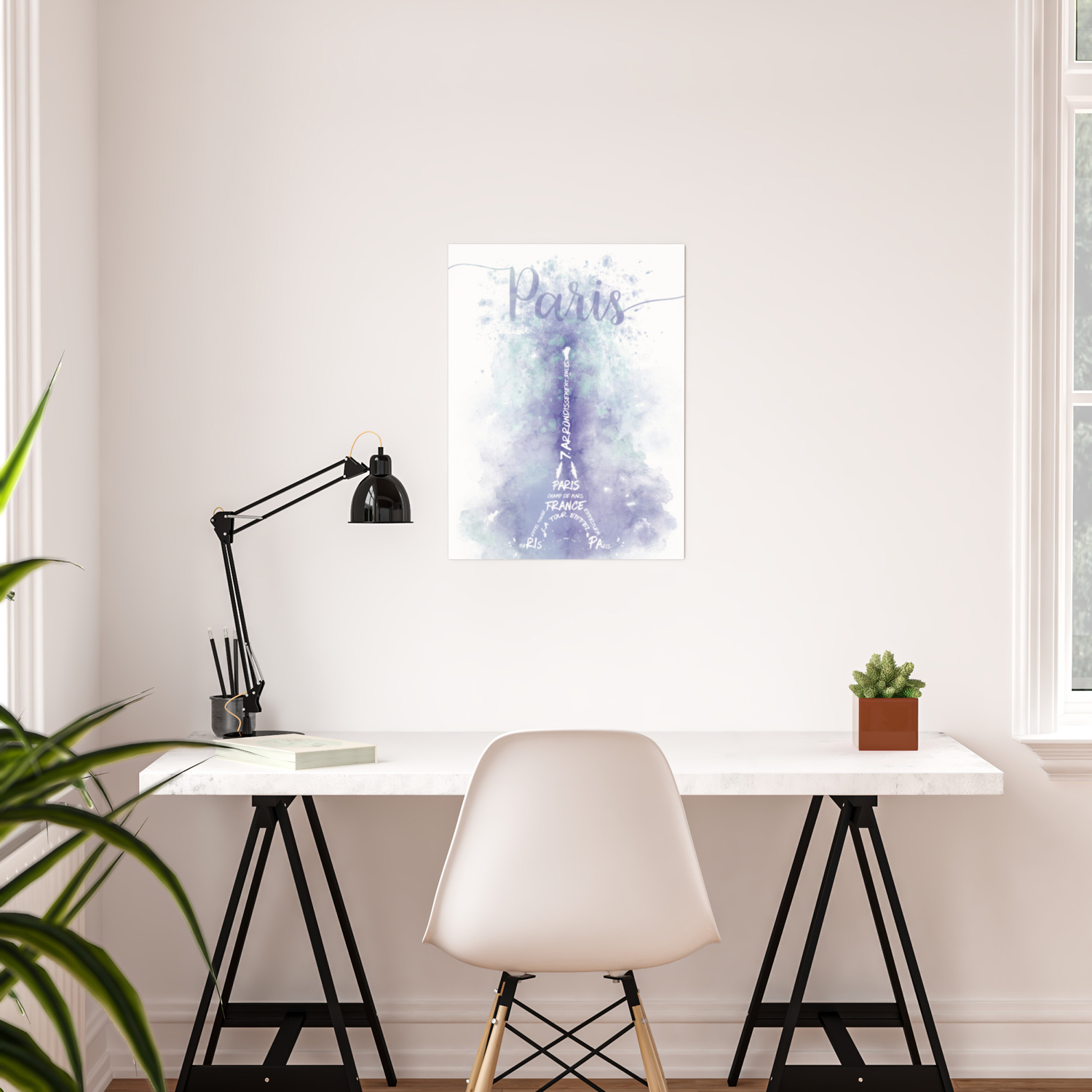 Text Art Watercolor Eiffel Tower Violet Turquoise Poster By Melanieviola Society6