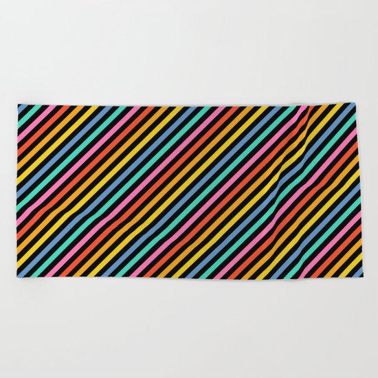 Diagonal Lines on Black Beach Towel