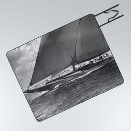12-meter Sailing Yacht America's Cup Races nautical black and white photograph Picnic Blanket