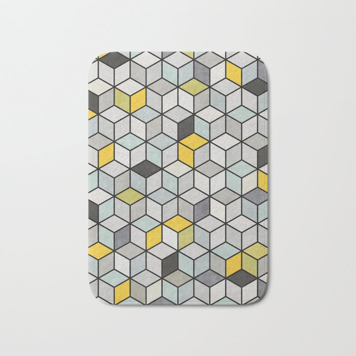 Colorful Concrete Cubes - Yellow, Blue, Grey Bath Mat