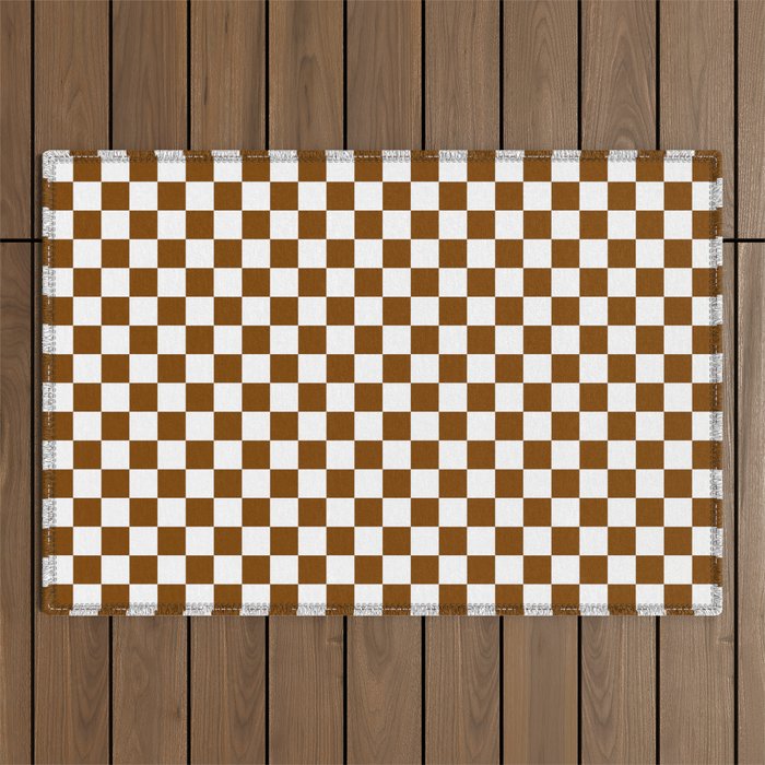 White and Chocolate Brown Checkerboard Outdoor Rug