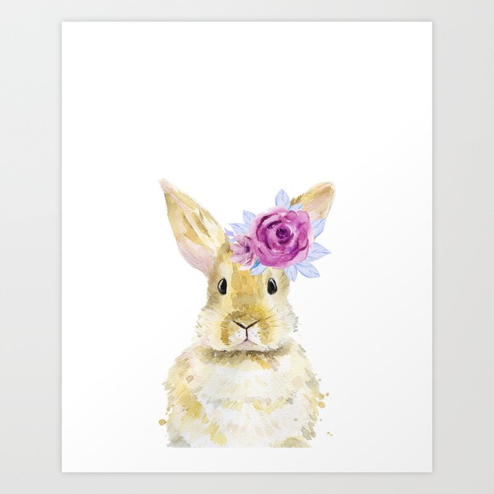 Discover the motif WATERCOLOUR RABBIT WITH FLOWERS ON THE HEAD. by Art by ASolo as a print at TOPPOSTER