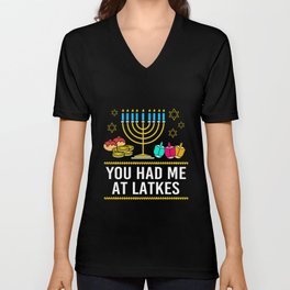 Funny Hannukah You Had Me At Latkes Latke V Neck T Shirt