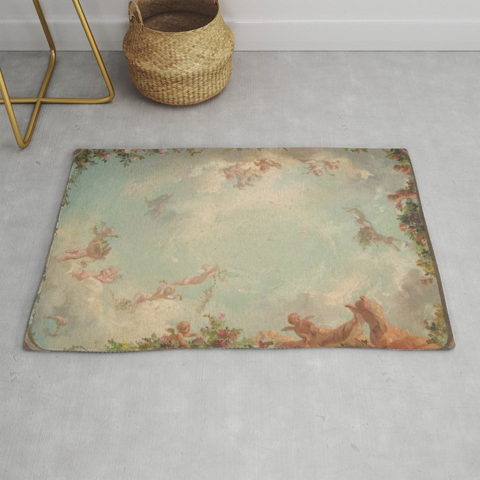 Renaissance Mural Angels in the Clouds Cherubs Painted Ceiling Design Rug